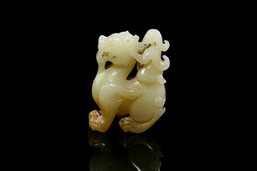 CHINESE JADE CARVED IMMORTAL AND BIXIE BEAST