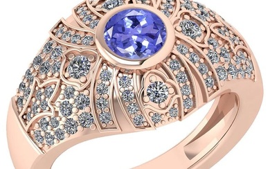 Certified 1.04 Ctw Tanzanite And Diamond Ladies Fashion Halo Ring 14K Rose Gold (VS/SI1) MADE IN USA