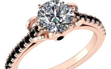 Certified 1.33 Ctw I2/I3 Treated Fancy Black And White Diamond 14K Rose Gold Victorian Style