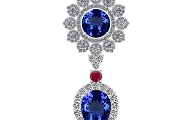 Certified 15.49 Ctw VS/SI1 Tanzanite,RUBY And Diamond 14K White Gold Vintage Style Necklace