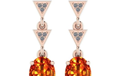 Certified 3.04 Ctw SI2/I1 Orange Sapphire And Diamond 14K Rose Gold Vintage Style Earrings