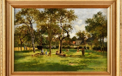 César DE COCK (1823-1904) Devant de ferme animée en Normandie Huile sur toile Signé et...
