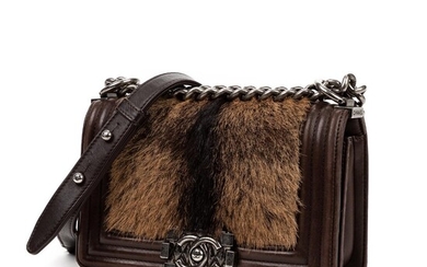 NOT SOLD. Chanel: A "Boy" bag of hareskin and dark brown leather trimmings with silver tone hardware and strap. – Bruun Rasmussen Auctioneers of Fine Art