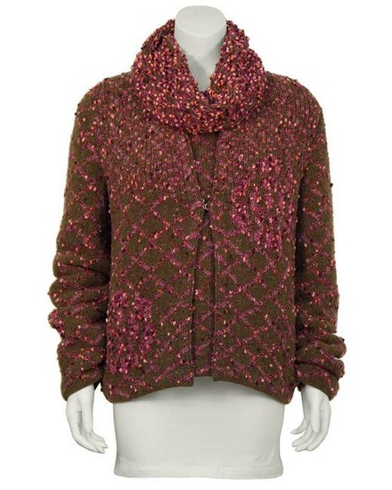 Chanel Brown & Pink Chunky Knit Sweater Set