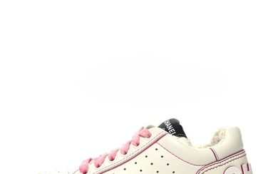 Chanel Calfskin Logo Sneakers 35.5 White Pink