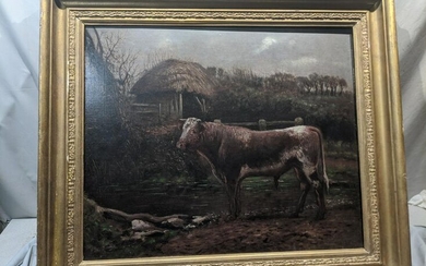Charles Lutyens Bull Steer on Farm Oil Painting