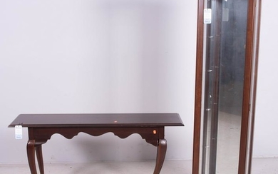 Cherry QA style console table, curio cabinet