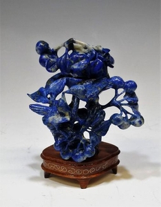 Chinese Blue Lapis Lazuli Bird Carving Lid & Stand