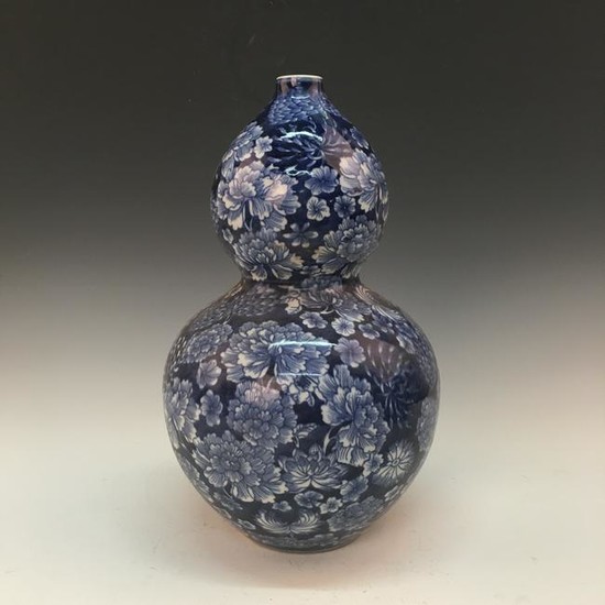 Chinese Blue-White Double-Goured 'Floral Vase, Qianlong