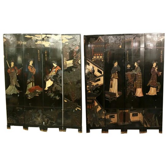 Chinese Carved Lacquer 8-Panel Floor Screen