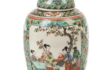 Chinese Famille Verte Covered Jar