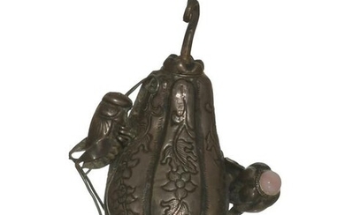 Chinese Gourd-Shape Silver Snuff Bottle, Late 19th Cent
