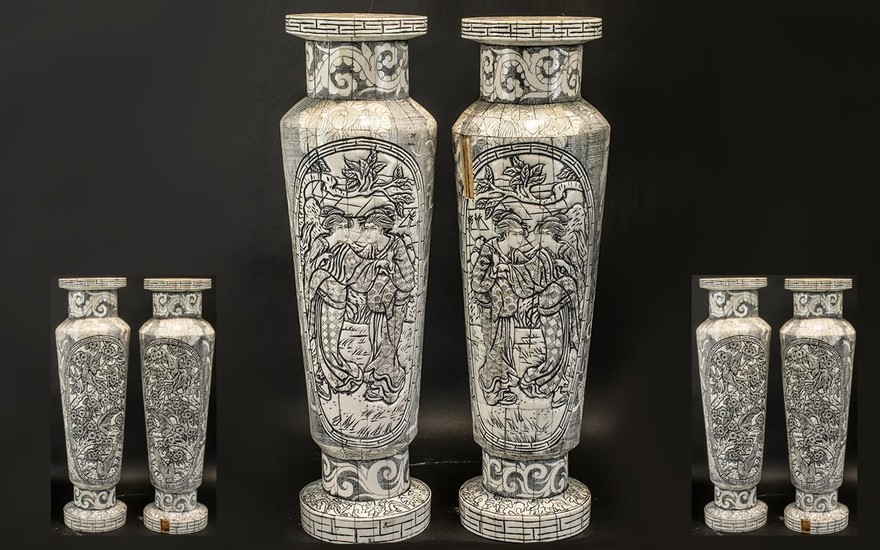 Chinese Modern Bone Stands with Incised and Carved Decoratio...