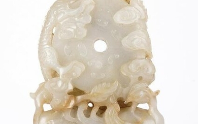 Chinese Nephrite White Jade Dragon & Bi Disc
