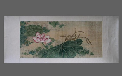 Chinese Qing Dynasty Painting-Silk-Lotus