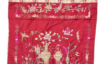 Chinese Red Embroidered Panel China 36 in. x 36 in....