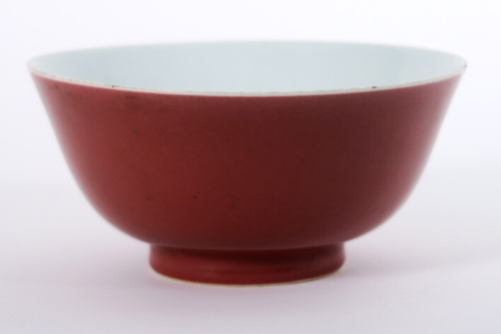 Chinese bowl in marked porcelain with oxblood glaze...