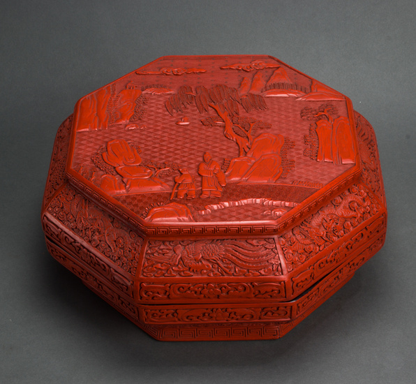 Chinese cinnabar lacquer octagonal box and cover