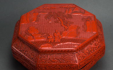 Chinese cinnabar lacquer octagonal box and cover