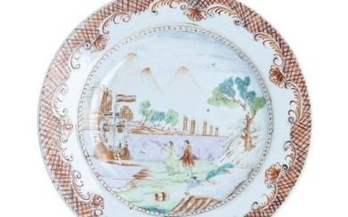 Chinese porcelain 'European city' plate, Qianlong