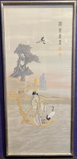 Chinese silk embroidery, woman and crane