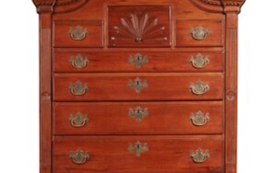 Chippendale Carved Cherrywood Bonnet-Top Chest-on-Chest, Lord group, Colchester, Connecticut, circa 1785