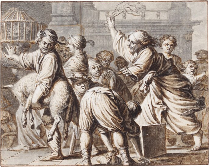 Christ driving the money-changers from the temple , Attributed to Willem van Oordt