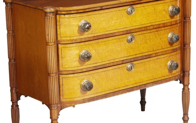 Classical Inlaid Mahogany and Bird's Eye Maple Bow Front Chest of Drawers
