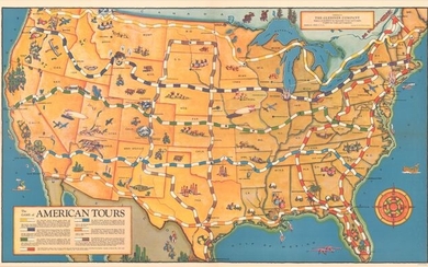 Complete Depression-Era Map Board Game, "The Game of American Tours"