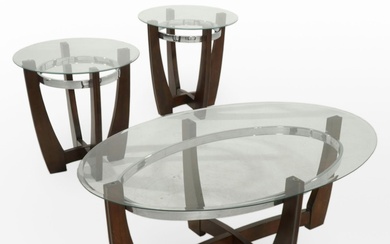Contemporary Mid Century Modern Style Glass Top Coffee and End Tables