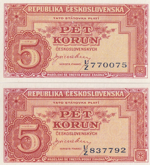 Czehoslovakia 5 Korun 1945 + specimen (2)