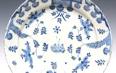 DELFT BLUE & WHITE CHINOISERIE BUTTERFLY TIN-GLAZED CHARGER