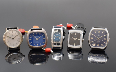 DUGENA 5 wristwatches from stock, Switzerland around 1970, manual winding,...