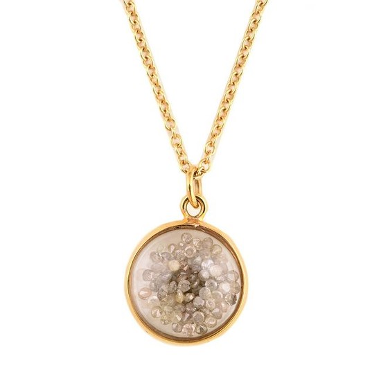 Diamond, 14k Yellow Gold "Shaker" Pendant Necklace.