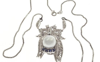 Diamond, Sapphire, South Sea Pearl, 18k, 14k Necklace