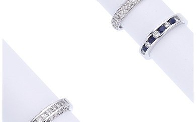 Diamond, Sapphire, White Gold Rings The lot includes three...
