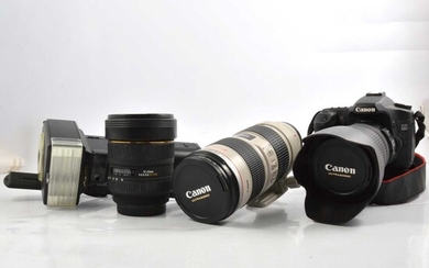 Digital SLR camera equipment, to include two Canon EOS 50D camera bodies etc.