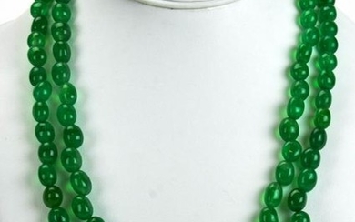Double Strand Necklace w Tumbled Emerald Beads