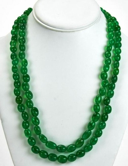 Double Strand Necklace w Tumbled Emerald Beads