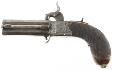 Double barrel pocket percussion pistol, maker marked 'Mortimer, London', over...