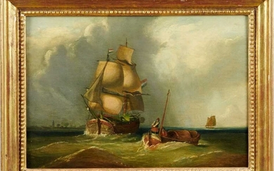 Dutch School, 18th century, oil on panel, marine scene, apparently unsigned, 26 x 37cm, gilt frame