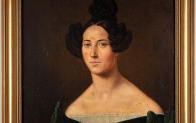 ECOLE FRANCAISE DU XIXe Portrait de femme à la robe noire Huile sur toile 61,5x50,5cm...