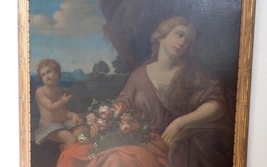 ECOLE FRANCAISE DU XVIII eme, suiveur de MIGNARD portrait de femme à la corbeille de...