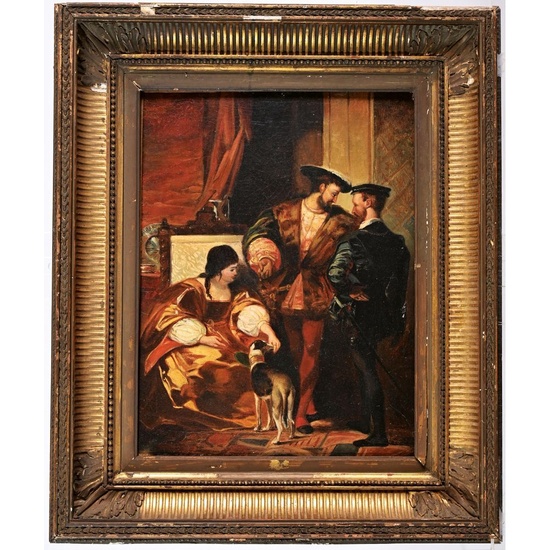 ÉCOLE FRANCAISE du XIXè. « Dans l’atelier du peintre ». Huile sur toile. H.34 L.25....