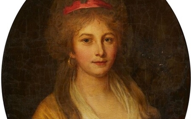 Ecole française vers 1790, entourage d'Antoine VESTIER Portrait de dame aux créoles Toile. Haut. :...