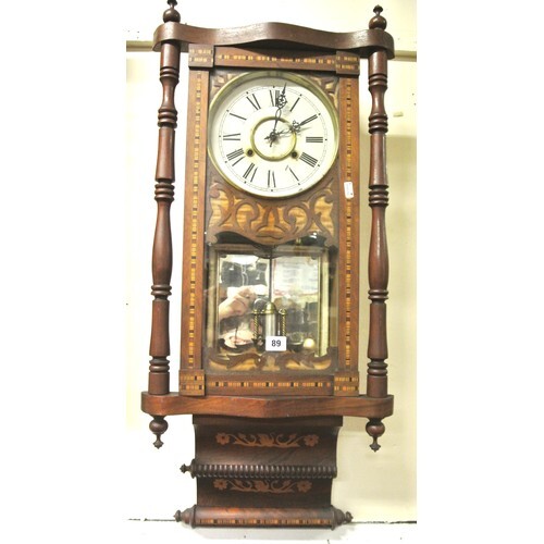 Edwardian inlaid mahogany Vienna wall clock with circular br...