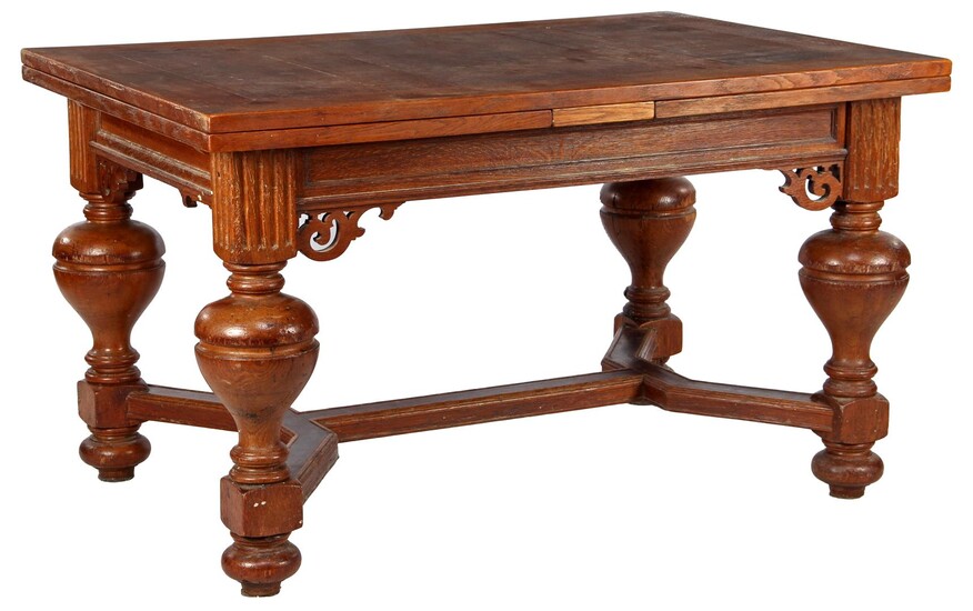 (-), Oak spherical leg table with stitching and...