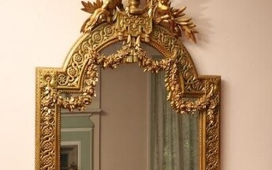 Empire Style French Gilt Carved Wood High Relief Mirror H 87’’ W 43.5’’