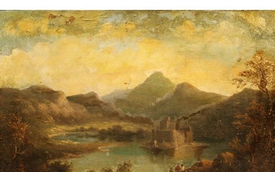 English School (late 18th/19th century) Castle in a Lake, oi...