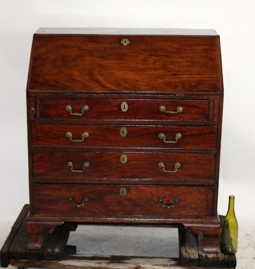 English oak slant front desk on chest